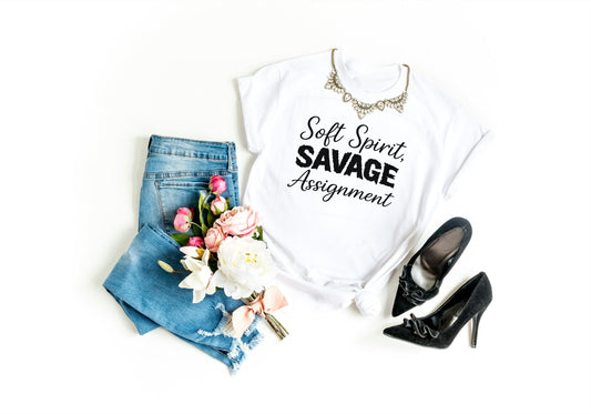 Soft Spirit Savage Assignment T-Shirt | Christian Women's Shirt | Faith-Based Apparel